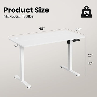 Casaphoria 48 x 24 inches Electric Standing Desk, Sit to Stand Desk with Memory Height Adjustment, Home Office Computer Desk for Writing and Games, White