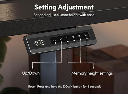 FEZIBO 63 x 28 Inch Deeper Height Adjustable Electric Standing Desk with Double Drawers, Sit Stand Up, Home Office Computer Desk with 4 Height-Adjustable Feets & 2 Hooks, Black Frame/Black Top