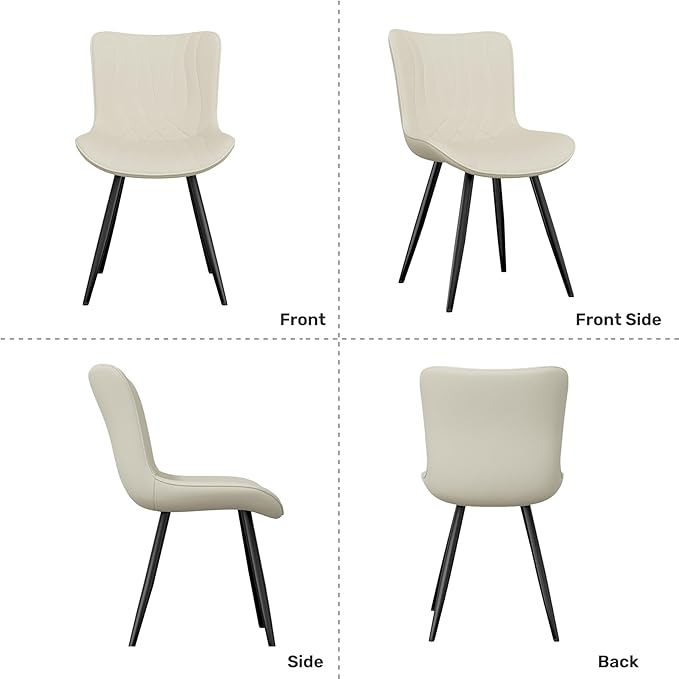 Dining Chair Set of 6 PU Leather Dining Room Chairs Upholstered Comfy Dining Chairs Modern Kitchen Armless Side Chair with Sturdy Metal Legs,Beige