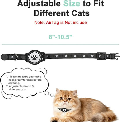 Airtag Cat Collar Breakaway, Reflective Cat Collar with AirTag Holder and Bell, Compatible with Apple Air Tag, Comfortable Padding, Adjustable, Durable (Black)