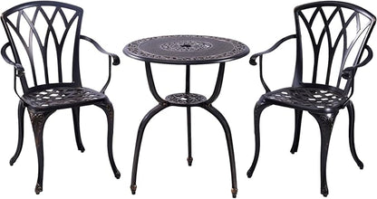 C/G Bistro Set 3 Piece Outdoor Cast Aluminum Patio Bistro Set with Umbrella Hole and Armrests,Outdoor Bistro Table Set,Patio Furniture Set Front Porch Set for Yard Garden Villa (Copper)