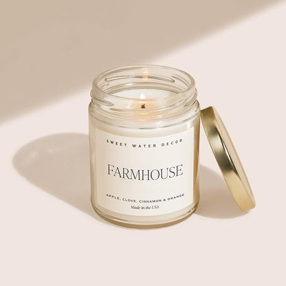 Sweet Water Decor Farmhouse Soy Candle - Apple, Orange, Pumpkin and Clove Scented Candles for Home - Fall Home Decor Autumn Fall Scented Candle - 40+ Hour Burn Time, Made in The USA