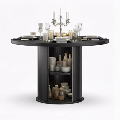 Farini 43" Round Dining Table for 4-6 with Storage Space,Modern Kitchen Room Table with Wood Top & Sturdy Metal Base,Black