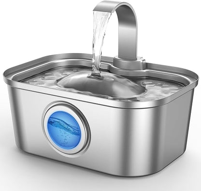 Bobo&Dragon 3.5L/124oz Stainless Steel Cat Water Fountain - Ultra-Quiet Automatic Pet Water Dispenser for Dogs & Cats, 6-Stage Filter, Smart Window & Anti-Dry Burn Pump (Includes 2+2 Filters)