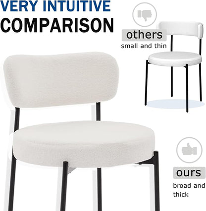 White Boucle Dining Chairs Set of 8, Upholstered Dinner Chair with Metal Frame, Dining Room Chairs with Padded Seat, Round Modern Seating for Living Room