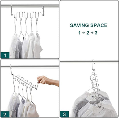 Meetu Closet Organizer - 9.5 Inch Cloth Hanger Magic Space Saving Hangers for Wardrobe Organization (Pack of 6)