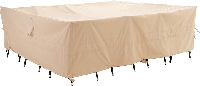 WJ-X3 Large Rectangular Outdoor Table Cover Waterproof, Heavy Duty Patio Furniture Set Cover UV-Resistant, Lawn Sectional Set Cover, High Wind Resistant, Anti-Fading 126W x 84D x 31H Inches, Beige