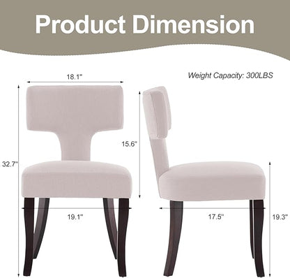 Mid Century Modern Dining Chairs Set of 4, Upholstered Side Dining Chairs with Curved Back Linen Fabric Armless Wood Chairs Kitchen & Dining Room Farmhouse Chairs (White)