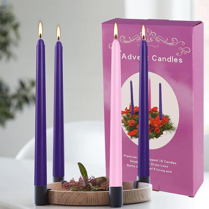 16 Pack Advent Taper Candles Premium Hand Dipped 10in Unscented Christmas Taper Candles - Ideal for Seasonal Celebrations, Holidays, Church, Celebration, Party
