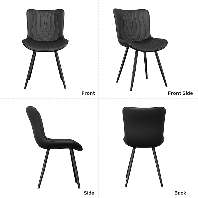 Dining Chair Set of 2 PU Leather Dining Room Chairs Upholstered Comfy Dining Chairs Modern Kitchen Armless Side Chair with Sturdy Metal Legs,Black