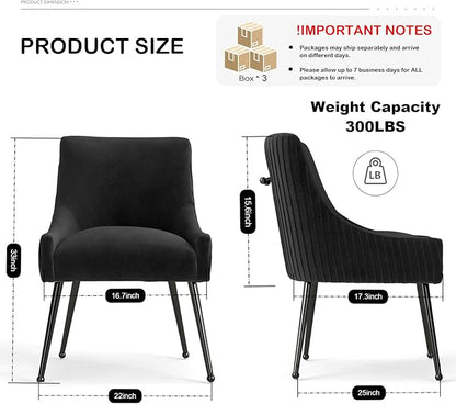 Velvet Dining Chairs Set of 6,Black Upholstered Living Room Chairs with Black Metal Legs, Modern Tufted Accent Chairs for Living Room, Study Room, Kitchen