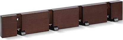 Modern Wooden Coat Rack - Wall Mounted - 4 Folding Hooks - Brown Coat Hanger for Purses, Keys