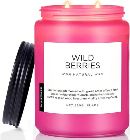 M&SENSE Wild Berries Large Soy Candles for Home Scented Organic Natural Soy Wax Candle 19.4oz 110 Hour Long Lasting, Christmas Holiday Scented Winter Gift for Bedroom Bathroom Home Decor