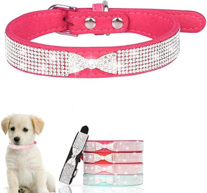 Serijoars Small Dog Collar with Rhinestone Crystal Diamond Colorful Bling Girl Puppy Cat Collars (XS, Hot Pink3)
