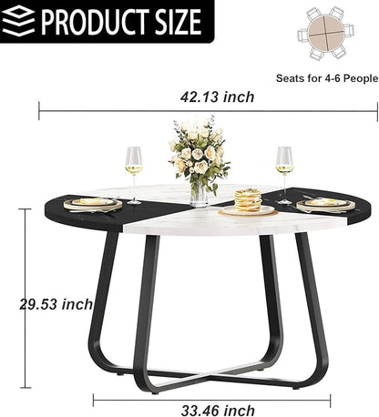 LVB Round Marble Dining Table, Modern Wood Metal Kitchen Dining Table, Industrial Small Dinner Room Table for 4 to 6 People for Living Room, Home, Apartment,Black and White Marble, 42 Inch