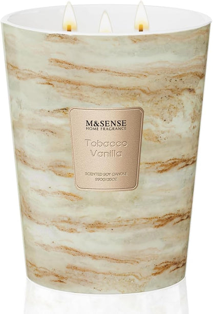 M&SENSE Extra Large Candle 35oz 150H TobaccoVanilla Scented Candle, 3 Wick Highly Scented Jar Candle, XL Candles Gift for Stress Relief, Meditation, Yoga