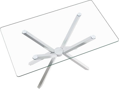 47" Tempered Glass Dining Table for 4, Modern Kitchen Table Rectangle Top, Geometric Metal Leg, for Apartment Dining Room Restaurant (Silver)