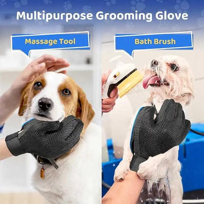 Pet Grooming Gloves for Dogs & Cats (2 Pack) – Deshedding Hair Remover Mitts with Soft Silicone Massage Bristles – Dual-Sided Grooming & Bathing Gloves for Long & Short Hair Pets –