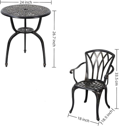 3-Piece Cast Aluminum Patio Bistro Set, Outdoor Rust-Resistant Furniture with 2 Chairs and Table (Bronze)