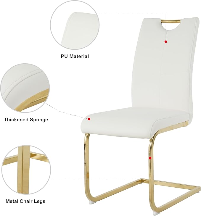 51'' Gold Glass Dining Table Set for 4,5 Piece Kitchen Table and Chairs Set with Metal Legs and 4 PU Leather Dining Chairs for Kitchen Room Small Spaces