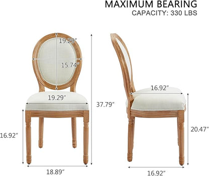 Nrizc French Country Dining Chairs Set of 4, Farmhouse Fabric Chairs with Round Back, Solid Wood Legs, Oval Side Chairs for Kitchen/Bedroom/Dining Room