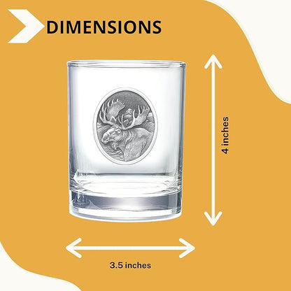 Heritage Pewter Moose Double Old Fashion | Double Rocks Glass 14 OZ for Liquor | Expertly Crafted Pewter Glass