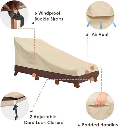 Vailge Waterproof Patio Chaise Lounge Cover, 600D Heavy Duty Outdoor Lounge Chair Covers,UV Resistant Patio Furniture Covers,Medium,Beige & Brown