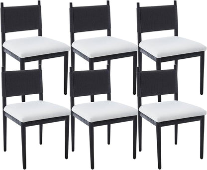 CIMOTA Black Dining Chairs Set of 6, Mid Century Modern Upholstered Dining Room Chairs with Woven Back, Armless Kitchen Chairs with Solid Wood Legs,Linen Beige