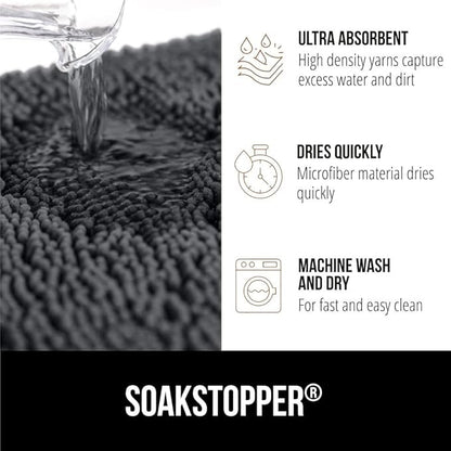 GORILLA GRIP SoakSTOPPER Dog Door Mat, 36x24 Machine Washable Rug Absorbent Doormat Captures Moisture Mud Dirt, Quick Dry Soft Chenille Entryway Rugs Indoor Entrance Mats for Dog Paws, Charcoal