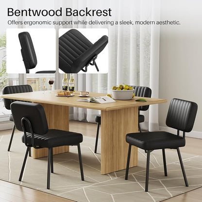 Dining Chairs, Upholstered Mid Century Modern Kitchen Dining Room Accent Chairs with Faux Leather Cushion Seat & Metal Legs for Kitchen, Living Room (Black, Set of 2)