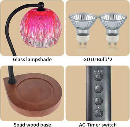 Candle Warmer Lamp with Timer, Electric Candle Lamp Warmer for Jar Candles with 2Bulbs, Candle Warmer for Home Decor Gifts for Women Mom Christmas (06-Pink)
