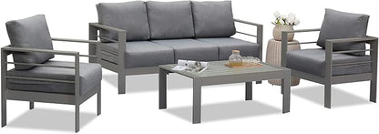 Wisteria Lane Aluminum Outdoor Patio Furniture Set, Modern Patio Conversation Sets, Outdoor Sectional Metal Sofa with 5 Inch Cushion and Coffee Table for Balcony, Garden, Dark Grey