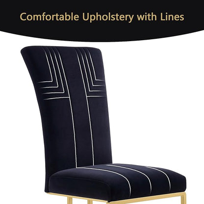 AUZ Dining Chairs Set of 6, Black and Gold Velvet Upholstered Dining Chairs with High Back and Polished Stainless Steel Sled Legs