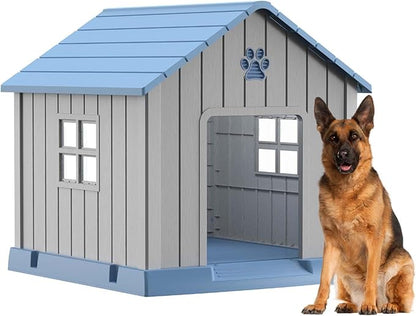 EasyUp Dog House Outdoor Indoor,Dog House Weatherproof Resin Shelter with Air Vents and Elevated Floor for Small Medium Large Dogs,Easy Clean and Assemble(31.18 * 33.7 * 32.52in, Blue)