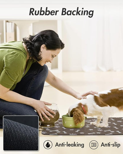 MontVoo Dog Food Mat-Pet Feeding Mat for Food and Water-No Stains Quick Dry Dispenser Cat Bowl Mat for Messy Drinkers(12"X19" Brown)