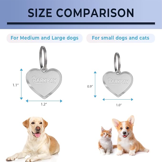 Dog Tags Personalized for Pets,Dog Name Tags QR Code,No Subscription Fees,Modifiable Pet Online Profile,Stainless Steel,No App Required,for Dogs and Cats Small,Medium,Large(Heart,Regular)