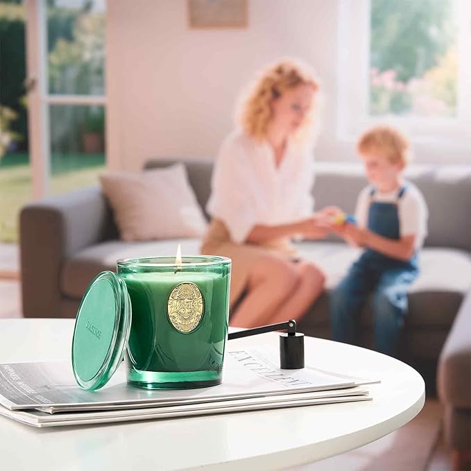 M&SENSE Natural Soy Candle | Eucalyptus Cedarwood& Emerald Green | 9.2 oz, 50H Burn Time | Luxury Scented Candle for Relaxation, Gifting, Home Décor | Ideal for Bedroom, Office, Party Ambiance