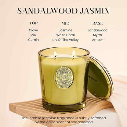 M&SENSE Large Two-Wick Strong Soy Candle | Sandalwood Jasmine & Green | 19.8 oz, 120H Burn Time | Luxury Candle for Relaxation, Gifting, Home Décor | Ideal for Bedroom, Office, Party Ambiance