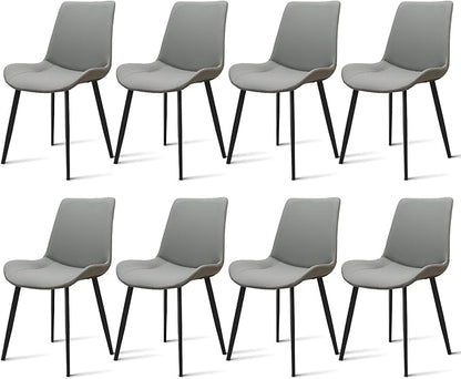 Dining Chairs, Modern PU Leather Dining Room Chair with Sturdy Metal Legs, Upholstered Seat Dinner Chairs Accent Side Chairs for Indoor Kitchen Living Room (Light Grey & Dark Grey, Set of 8)