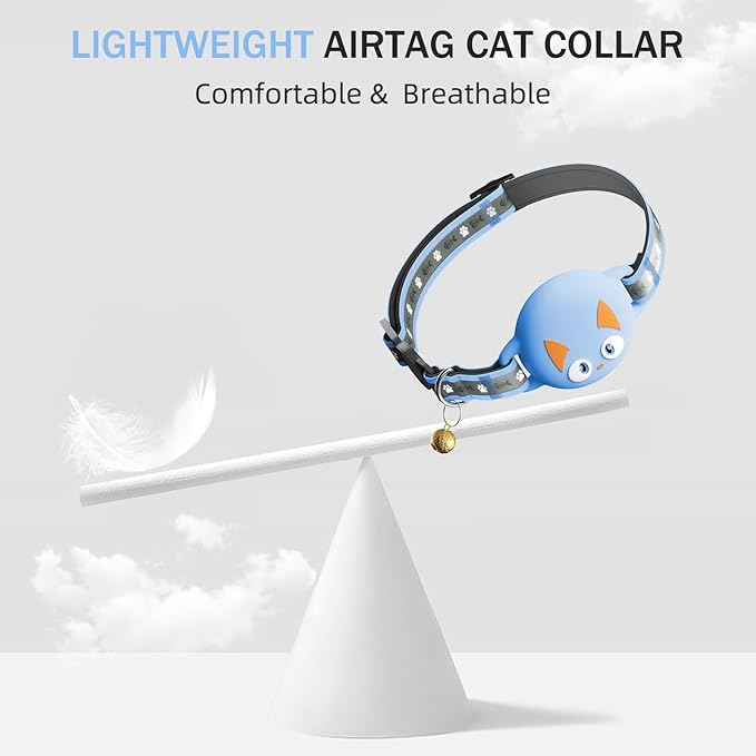 Airtag Cat Collar Breakaway, Reflective Kitten Collar with Apple Air Tag Holder and Bell for Girl Boy Cats, Lightweight Cat Collars for Apple AirTag, Hidden GPS Tracker Holder for Cats, Blue (9-13")