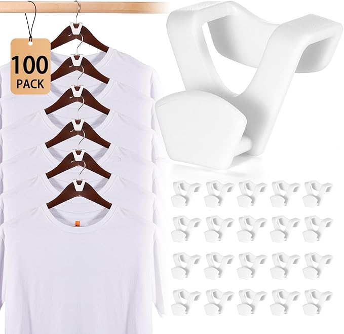 HOUSE DAY Space Saving Hangers 100 Pack, Clothes Hanger Connector Hooks, Heavy Duty Closet Space Saver, Small Space Solutions, Cascading Dorm Room Closet Organizer and Storage - White