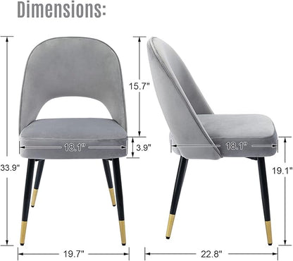 LukeAlon Modern Velvet Dining Chairs Set of 2, Upholstered Open Back Kitchen Chairs with Metal Legs Armless Side Chairs Mid Century Parsons Chair for Dining Room, Grey