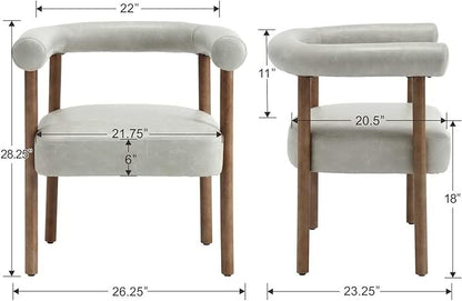PU Leather Dining Chairs Set of 6, Modern Upholstered Dining Chair, Curved Backrest Kitchen Chairs Accent Chair Armchairs with Natural Wood Legs, Grey