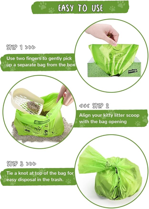 Cat Litter Bags for Poop Biodegradable Cat Waste Disposal Bag Leakproof Durable and Unscented Large to Fit Any Scoop Strengthen Dog Poop Bag- 100 Count