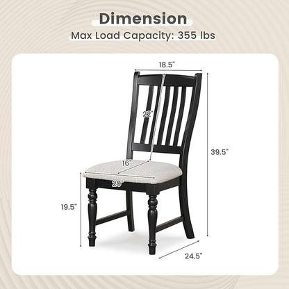 Giantex Wood Dining Chairs Set of 4, Farmhouse Black Kitchen Chairs with Solid Wood Frame, Max Load 355 Lbs, Armless Upholstered Dining Side Chairs with Cushion Seat, Slat Back Dining Room Chair