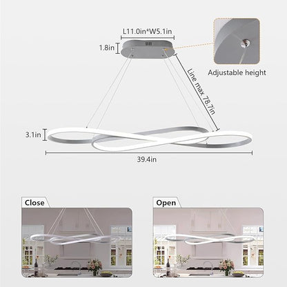 Modern LED Chandelier Dining Room Pendant Light Dimmable Creative Chandelier Remote Control Color/Brightness 3000-6000K Adjustable Hanging Lamp for Bedroom Living Room Kitchen (Silver)