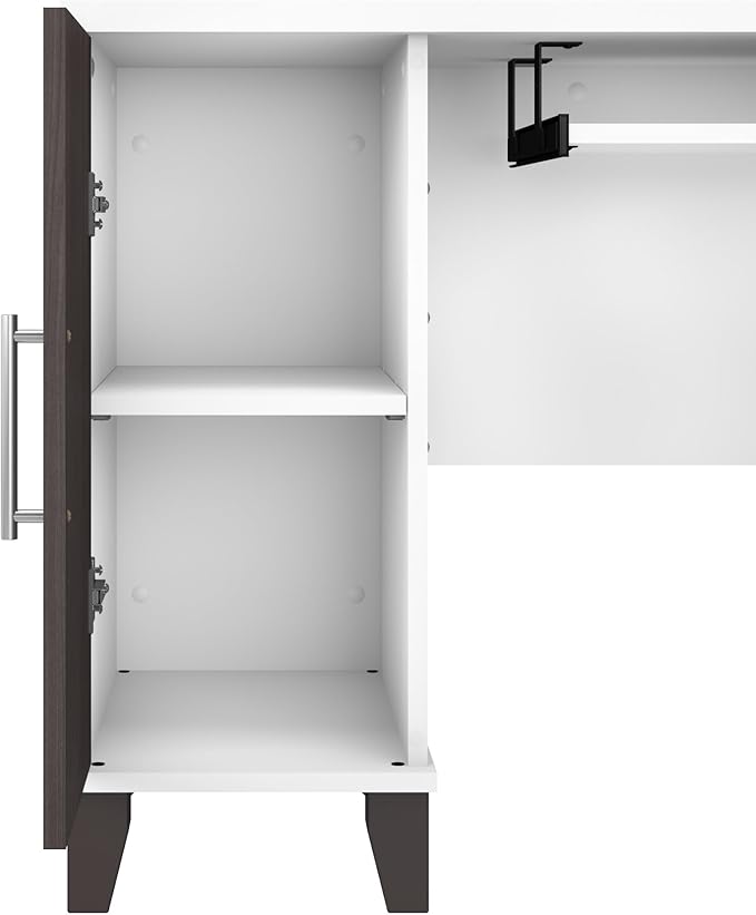 Bush Furniture Somerset L Shaped Desk with Hutch in White & Storm Gray | Corner Computer Table with Drawers, Cabinets and Pullout Keyboard/Laptop Tray for Home Office