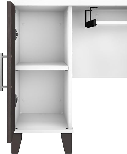 Bush Furniture Somerset L Shaped Desk with Hutch in White & Storm Gray | Corner Computer Table with Drawers, Cabinets and Pullout Keyboard/Laptop Tray for Home Office