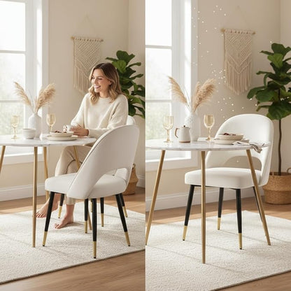 LukeAlon Classic Velvet Dining Chairs Set of 2, Upholstered Open Back Kitchen Chair with Metal Legs Armless Side Chairs Mid Century Dinner Chairs for Dining Room, Beige