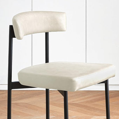 Beige Faux Leather Dining Chairs Set of 2, Armless Upholstered Kitchen Chair,Modern Dining Room Chair with Curved Backrest